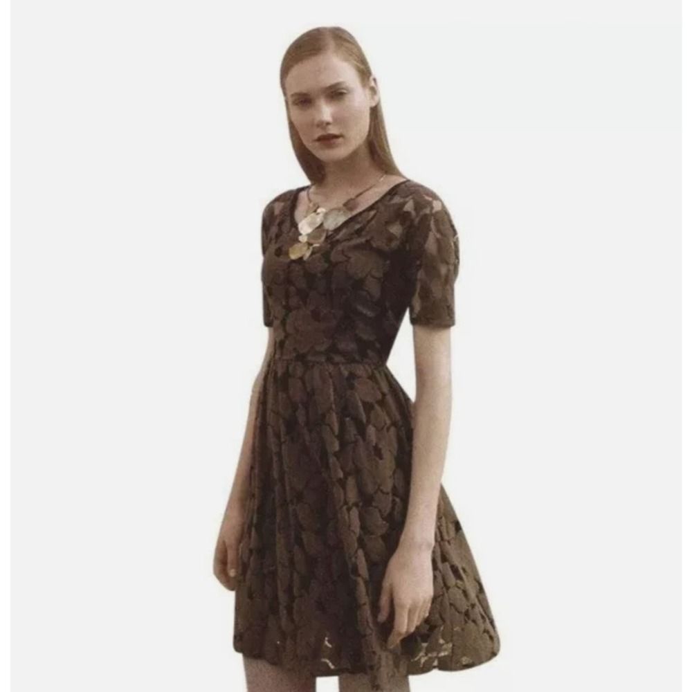 Anthropologie Weston Wear Unconditional Osier Brown Motif Lace Mesh Dress